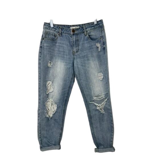 Life in Progress Light Rinse Distressed High-Waist Lace Patch Jeans Women's 26 - Picture 3 of 8